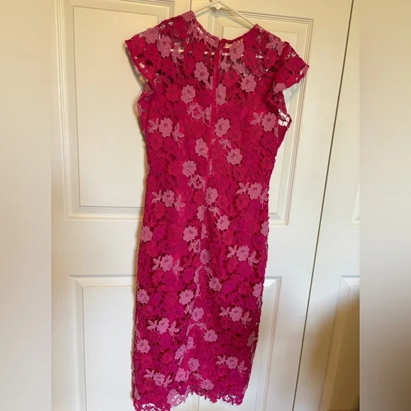 Shoshanna Rachel Floral Lace Midi Dress Magenta Rose cocktail event - Picture 6 of 16
